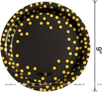Black with Gold Polka Plates (Pack of 10)