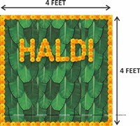 Haldi Ceremony festive Backdrop Banner with a Banana Leaf print on cloth for a stage setup