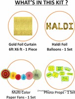 Haldi Foil Balloon and Paper Fan Curtain Kit with Photo Props