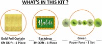 Haldi Foil Kit with Backdrop and Green Paper Fans