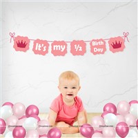 Half Birthday Balloon Banner Kit for Six Month Babies, Pink