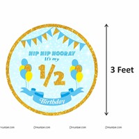 Half Birthday Backdrop and paper Fan Kit  ( blue)