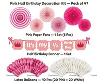 Pink Half Birthday Paper Fan Decor Pack (Pack of 47)