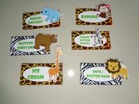 Jungle Birthday Supplies theme Food labels