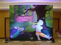 Stage setup with a 8 feet backdrop with LED lights on either side. This was setup in Coco Lagoon - Pollachi 