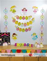 Fairy Party Supplies pack includes a fairy birthday banner, 2 danglers, 5 posters , 10 hats and balloons to complete your fairy