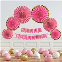 Pink with Gold paper fan kit