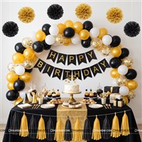 Black & Gold Pom Pom Tassles Birthday Kit