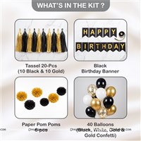 Black & Gold Pom Pom Tassles Birthday Kit