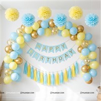 Blue & Yellow Pom Pom Tassles Birthday Kit