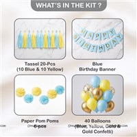 Blue & Yellow Pom Pom Tassles Birthday Kit
