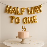 Half way to one goldfoil balloon