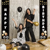 Happy Birthday Door Banner Black & Gold