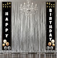 Happy Birthday Door Banner Black & Gold