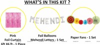 Mehendi Foil Balloon and Paper Fan Curtain Kit - Pink