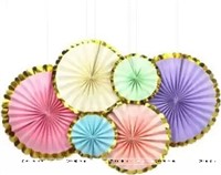 Multi color Gold Border Paper fans