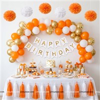 Orange & White Pom Pom Tassles Birthday Kit 