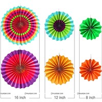 Rainbow Colored Party decoration Paper fan kit - 6pcs
