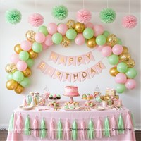 Pink & Green Pom Pom Tassles Birthday Kit