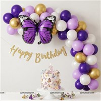 Purple Butterfly Foil Happy Birthday Banner Kit (Pack of 32 pcs)