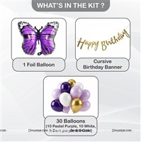 Purple Butterfly Foil Happy Birthday Banner Kit (Pack of 32 pcs)