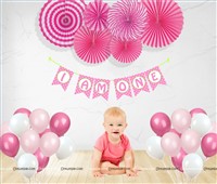 Girl 1st Birthday paper fans kit 