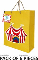 Circus theme Yellow gift bag with tag (set of 6 )