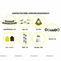 Construction theme Paper Fan Party Kit