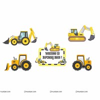 Construction theme Paper Fan Party Kit