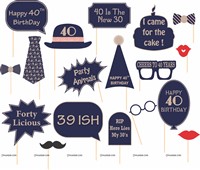 40th Birthday Photo Booth Props Pack of 18