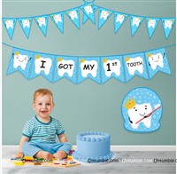 Blue First Tooth Banner, Triangle Bunting and Tooth Poster Kit (Pack of 3)