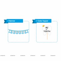 Blue First Tooth Banner and Cake Topper Kit (Pack of 2 Pcs)