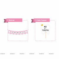 Pink First Tooth Banner and Cake Topper Kit (Pack of 2 Pcs)