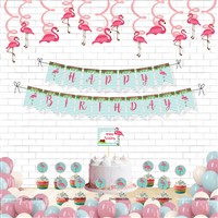 Flamingo Theme Swirls and Cake Toppers Kit