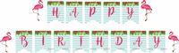 Pink & Blue Flamingo Happy Birthday Banner