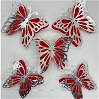 Silver and Red Butterfly Party Decor Stickers- 1 Set