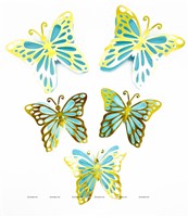 Gold & Lightblue Butterfly Decor Stickers- 1 Set