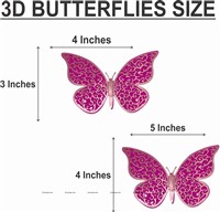 Dark Pink Butterfly Party Decor Stickers- 1 Set