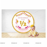 Half Birthday Backdrop and paper Fan Kit  ( Pink )