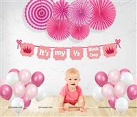 Pink Half Birthday Paper Fan Decor Pack (Pack of 47)
