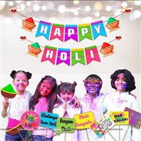 Happy Holi Banner & Photo Props  ( Pack of 12 pcs)