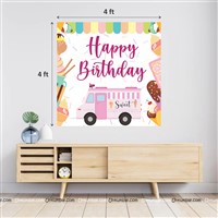 Ice Cream Theme Happy Birthday Backdrop 4 feet x 4 feet, Pack of 1