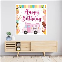 Ice Cream Theme Happy Birthday Backdrop 4 feet x 4 feet, Pack of 1