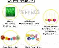 Mehendi Foil Balloon and Paper Fan Curtain Kit with Photo Props