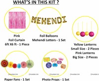 Mehendi Gold Foil Balloon,Lantern and Paper Fan Curtain Kit with Photo Props