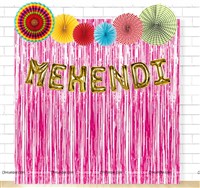 Mehendi Gold Foil Balloon and Paper Fan Curtain Kit