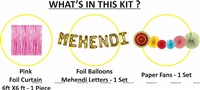 Mehendi Gold Foil Balloon and Paper Fan Curtain Kit