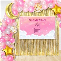 Pink Naming Ceremony Backdrop Banner Kit for Baby Girl (Pack of 66 pcs)
