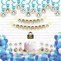 Penguin Blue and White Theme Swirls Cup Cake Toppers Kit