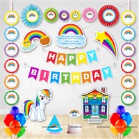 Rainbow  Theme Paper Fan Party Kit